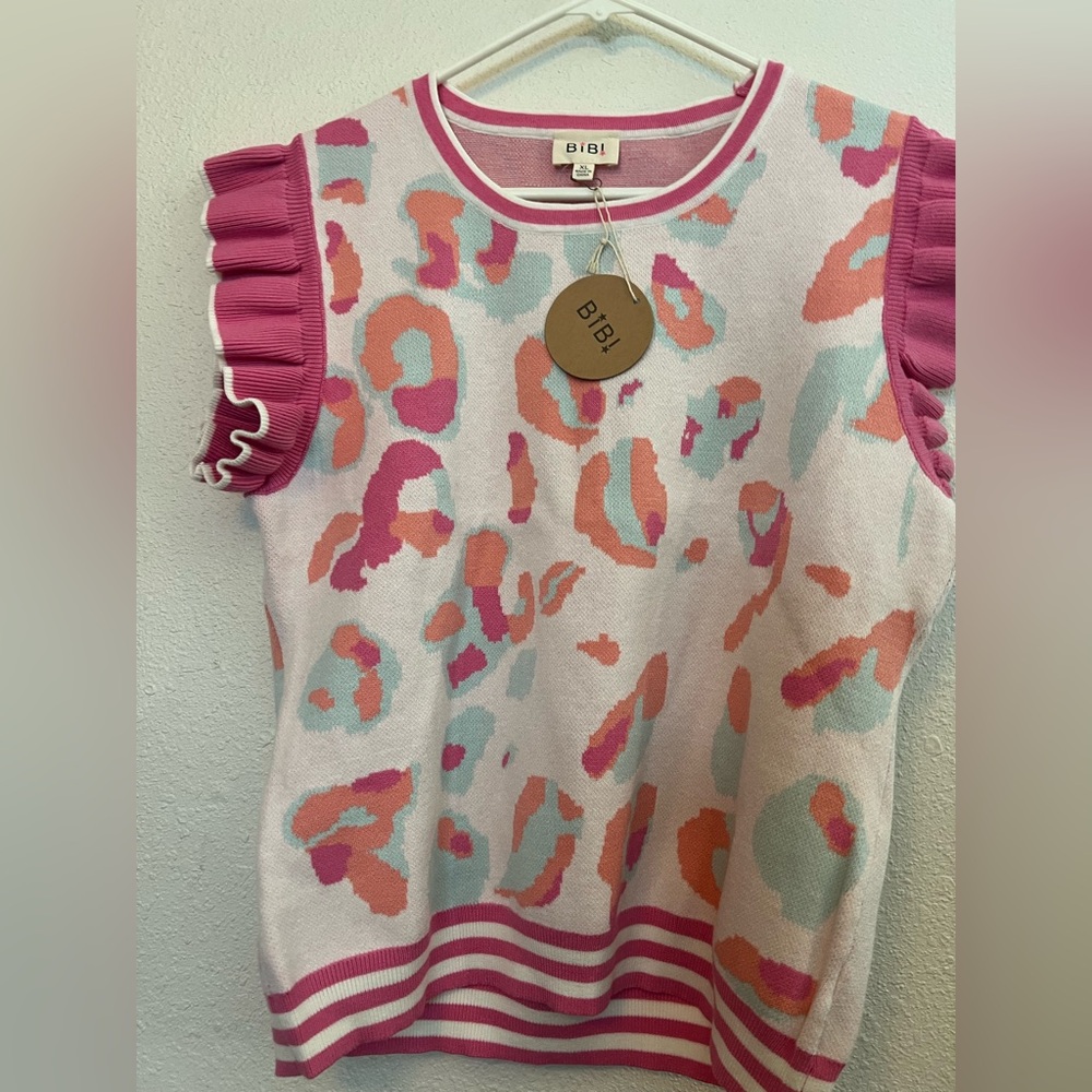 Bibi Ruffled Pink Sleeve sweater top size XL NWT